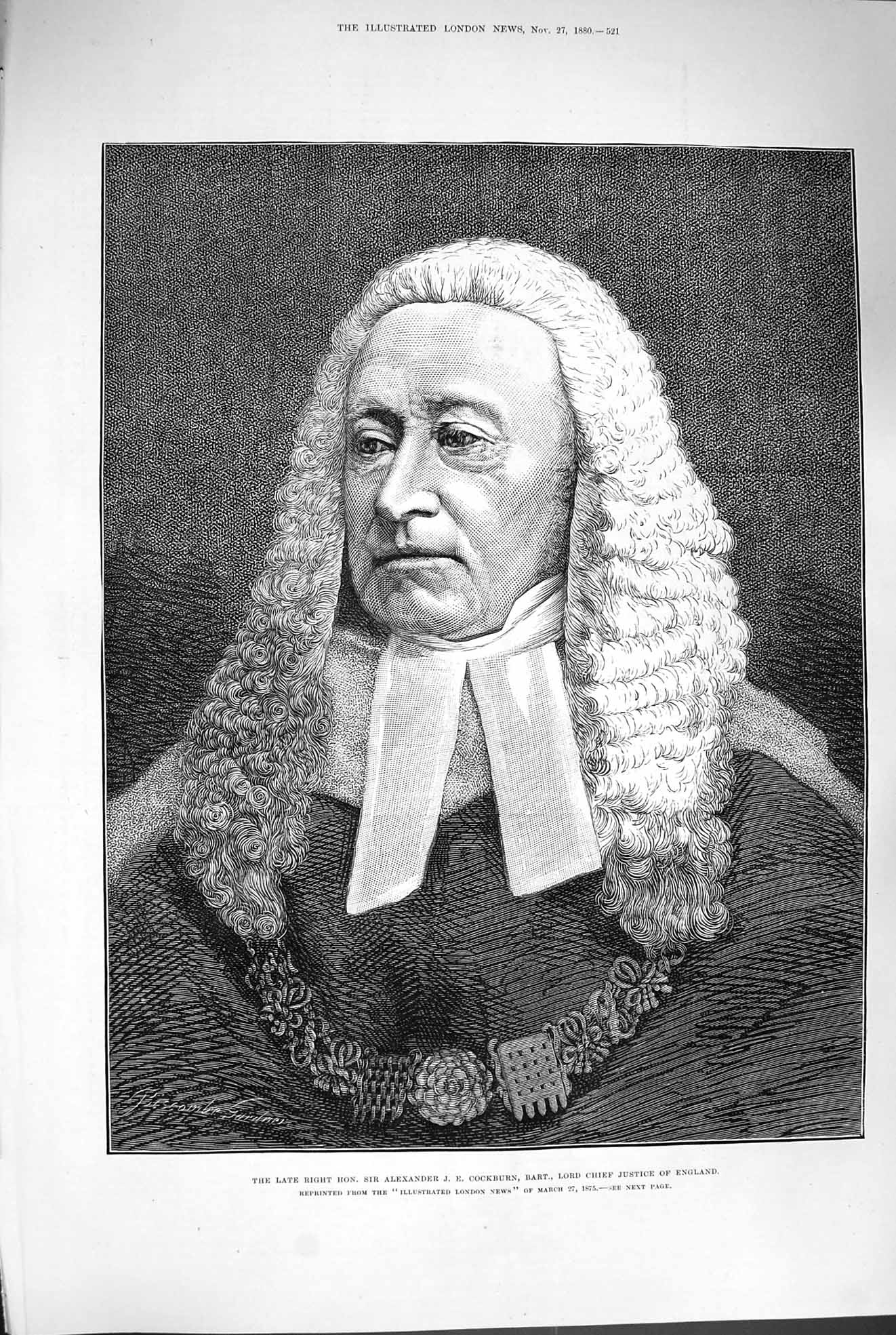Old Antique Print 1880 Sir Alexander Cockburn Lord Chief Justice England 19th