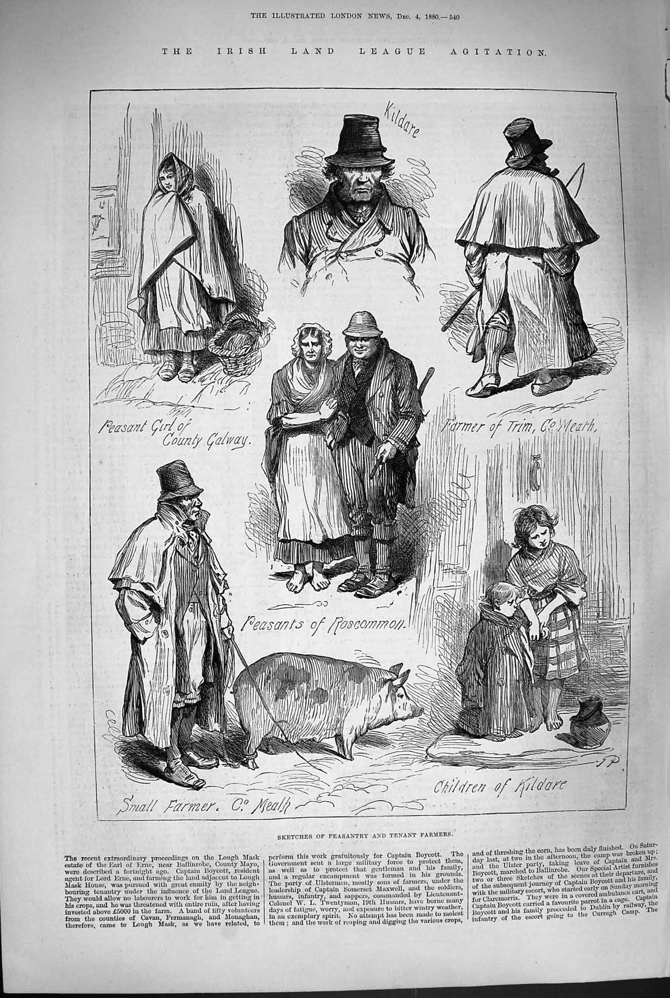 Original Old Antique Print 1880 Irish Land League Agitation Tenant Farmers 19th