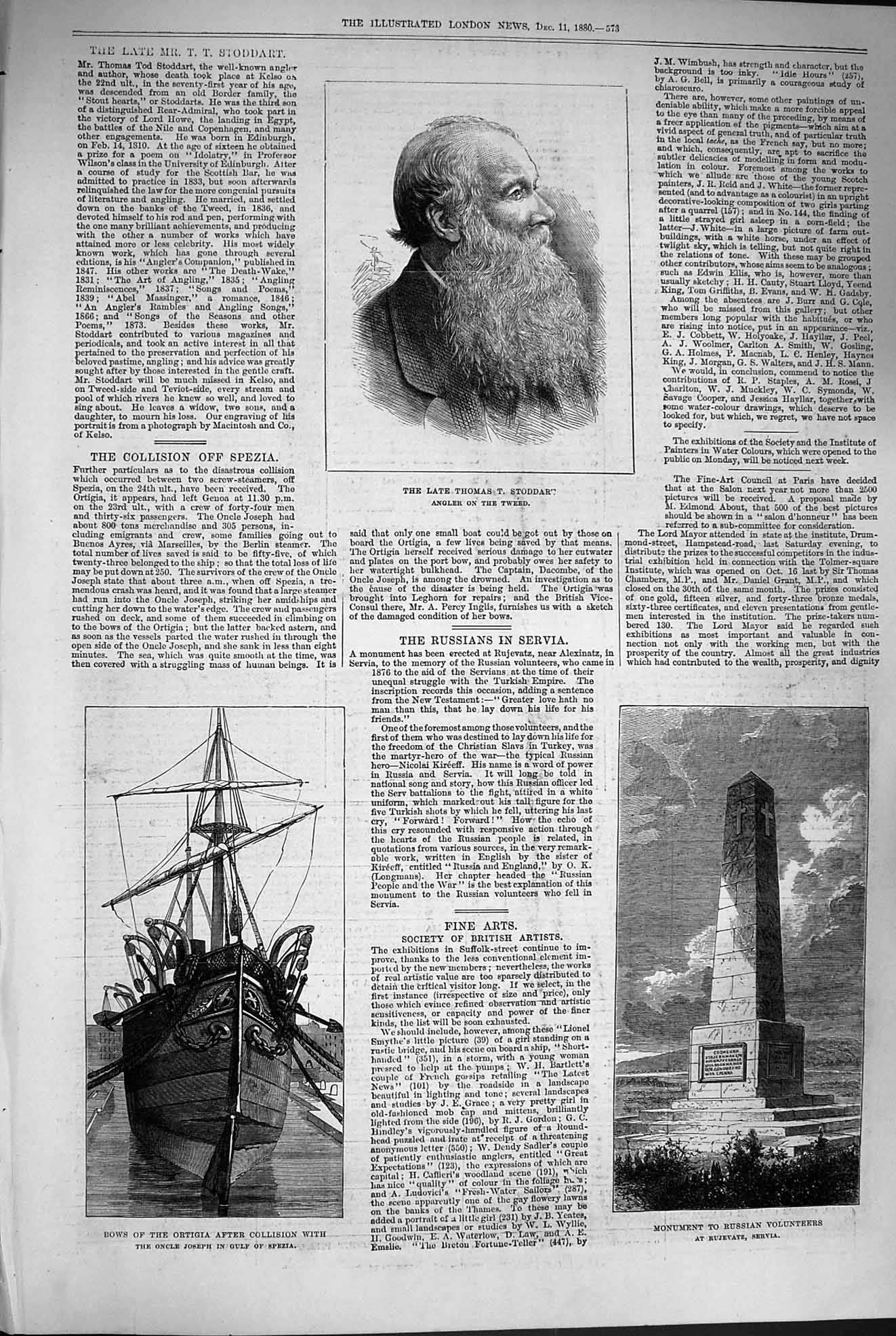 Old Antique Print 1880 Thomas Stoddart Ship Ortigia Monument Russian Army 19th