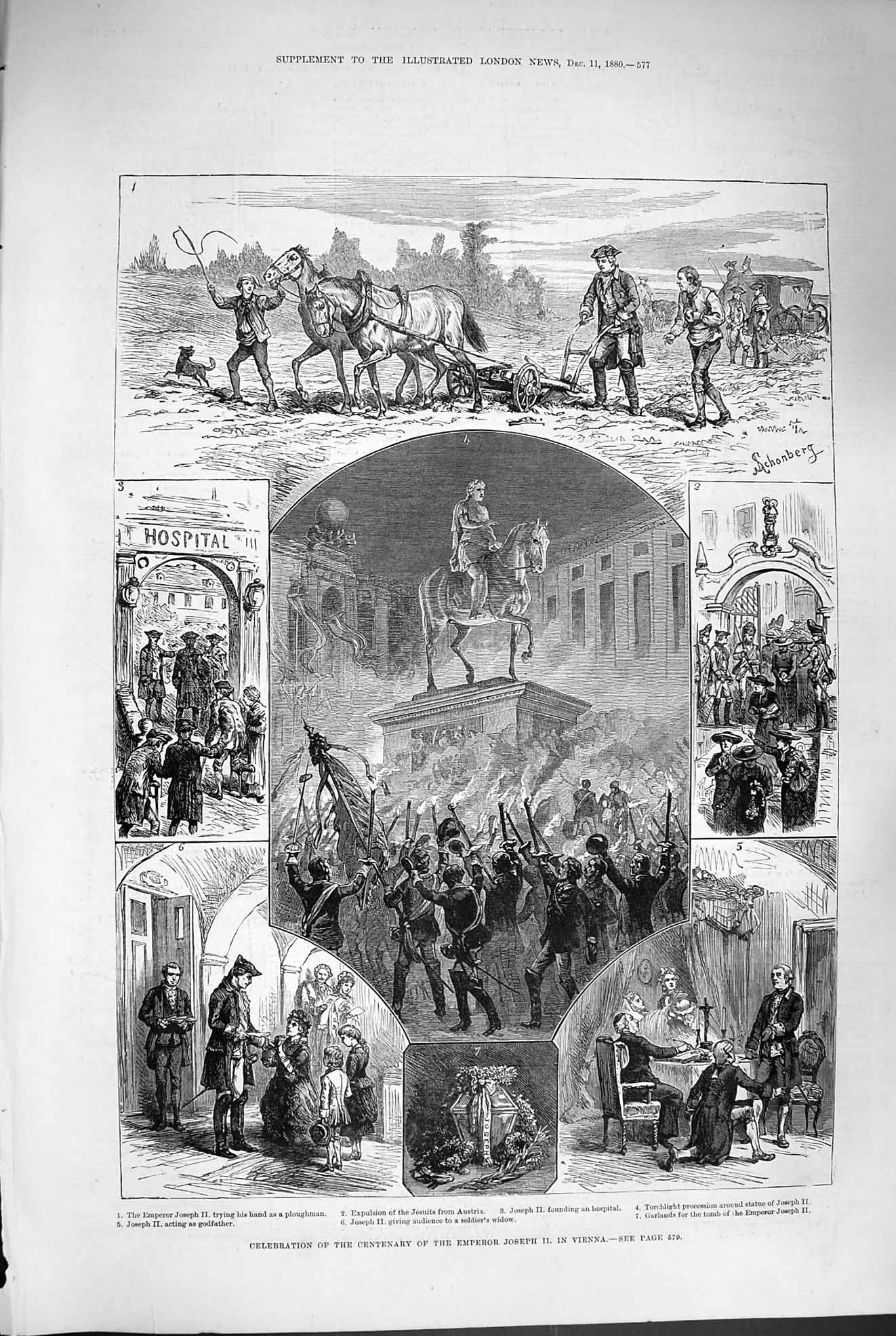 Old Antique Print 1880 Centenary Emperor Joseph Ii Vienna Irish Agitation 19th
