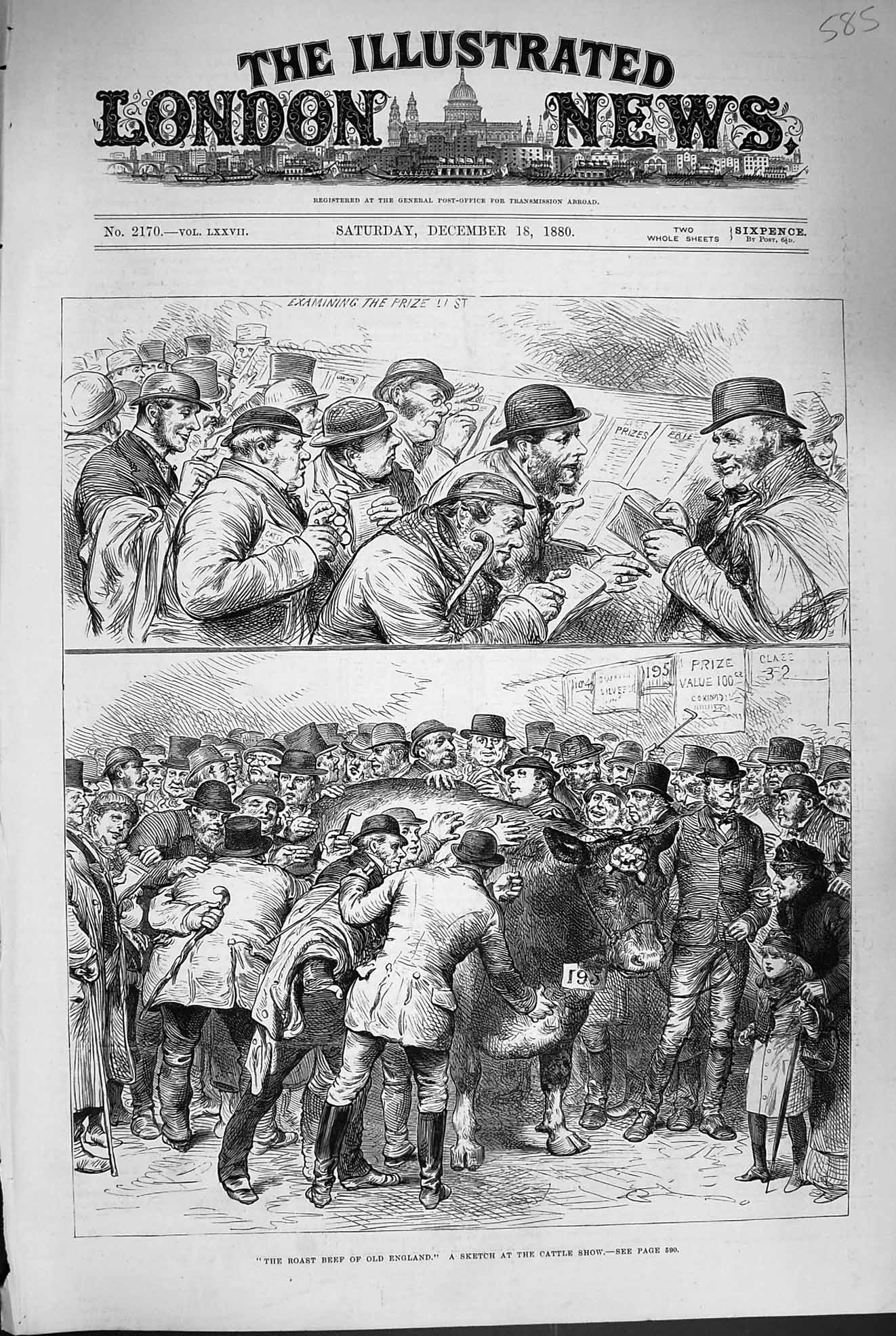 Original Old Antique Print 1880 Roast Beef England Cattle Show Prize Winner