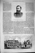 Original Old Antique Print 1880 New Yorkshire College Leeds Lieutenant Heyland