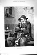 Old Antique Print 1880 Post Haste Sleeping Man Dog Public House Christmas 19th