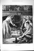 Old Antique Print 1880 Pleasures Anticipation Mother Cooking Dinner Fire 19th