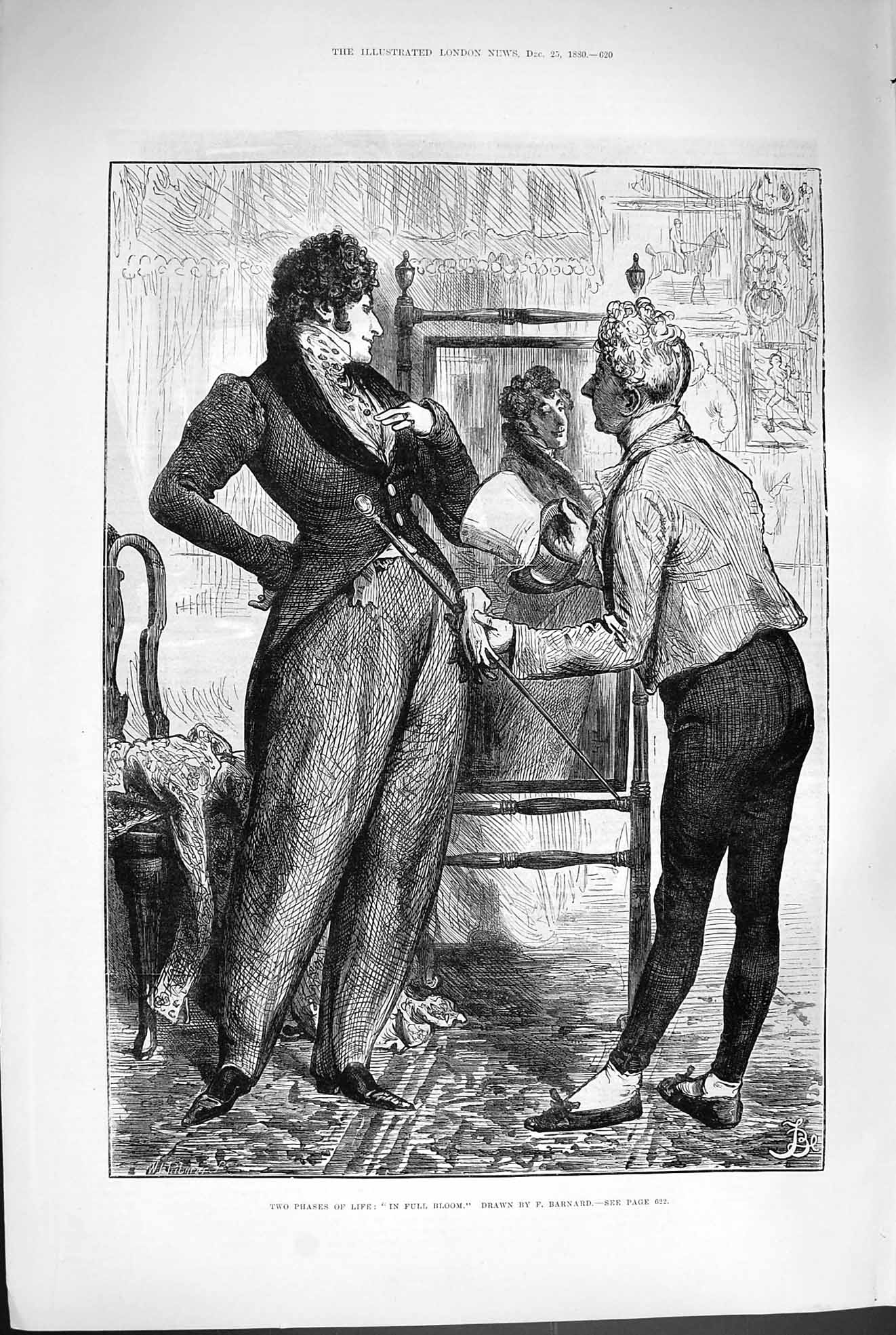 Original Old Antique Print 1880 Two Phases Life Full Bloom Man Fashion 19th