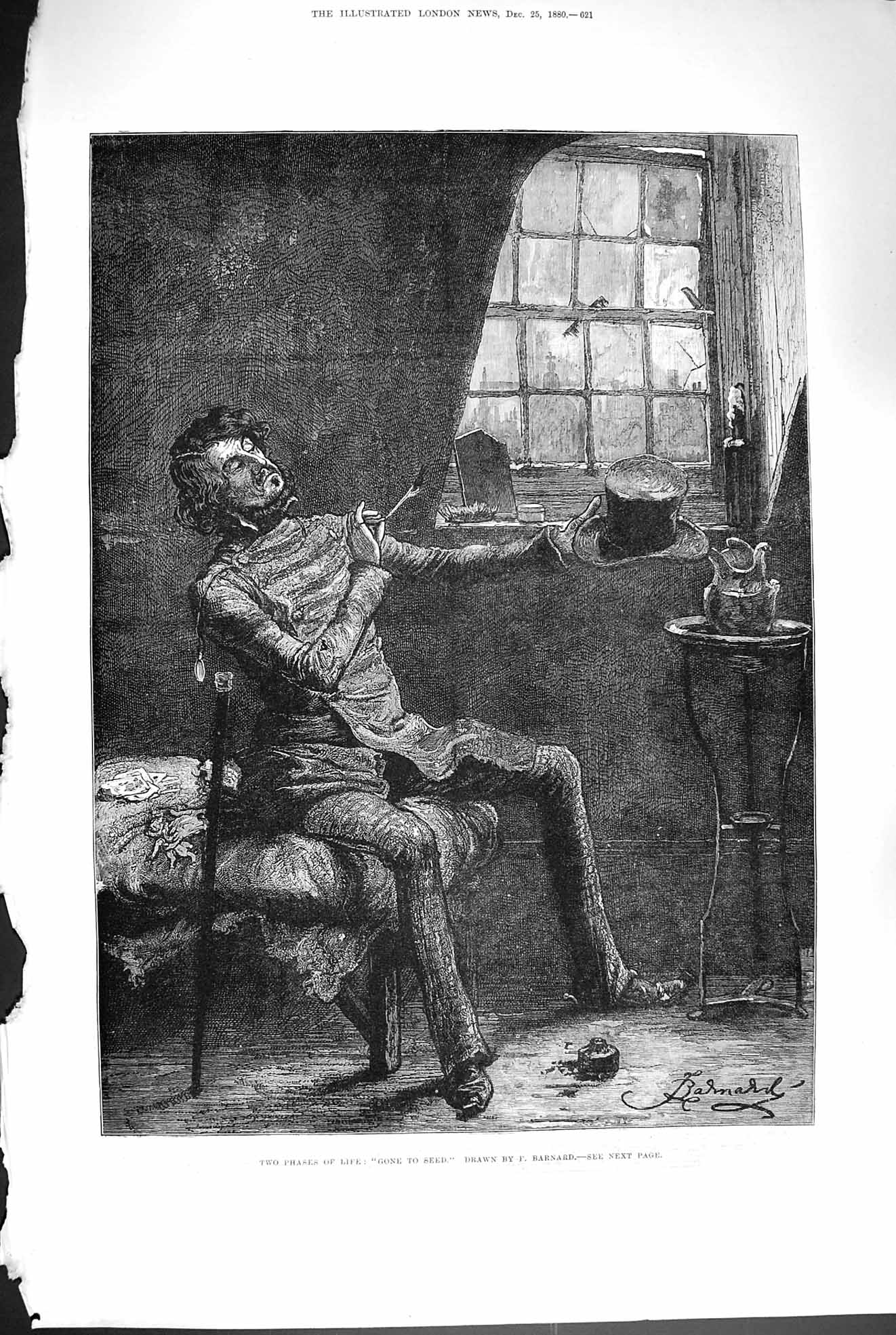 Old Antique Print 1880 Two Phases Life Gone To Seed Man Top Hat Fine Art 19th