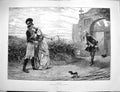 Original Old Antique Print 1880 Caught Lady Siers Romance Dog Staniland 19th