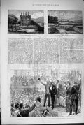 Original Old Antique Print 1880 Lough Mask Castle Ireland General Roberts Rifle