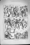 Original Old Antique Print 1880 Dublin Nelson'S Pillar Policeman Ireland Street