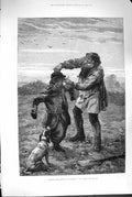 Original Old Antique Print 1880 Fine Art Farmer Man Scarecrow Dog Dadd 19th