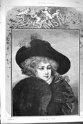 Original Old Antique Print 1880 Portrait Beautiful Woman Lady Winter Victorian