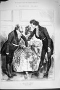 Original Old Antique Print 1880 Domestic Drama Lady Men Romance Worth Wealth