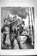 Original Old Antique Print 1880 Christmas Morning Passenger Ship Fine Art 19th