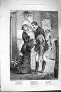 Old Antique Print 1880 Poem Savile Clarke Mother Little Girl Man Huntsman 19th