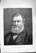 Original Old Antique Print 1880 Portrait E. Forster Secretary Ireland Victorian