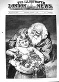 Original Old Antique Print 1881 New Year Man Little Girl Fruit 19th