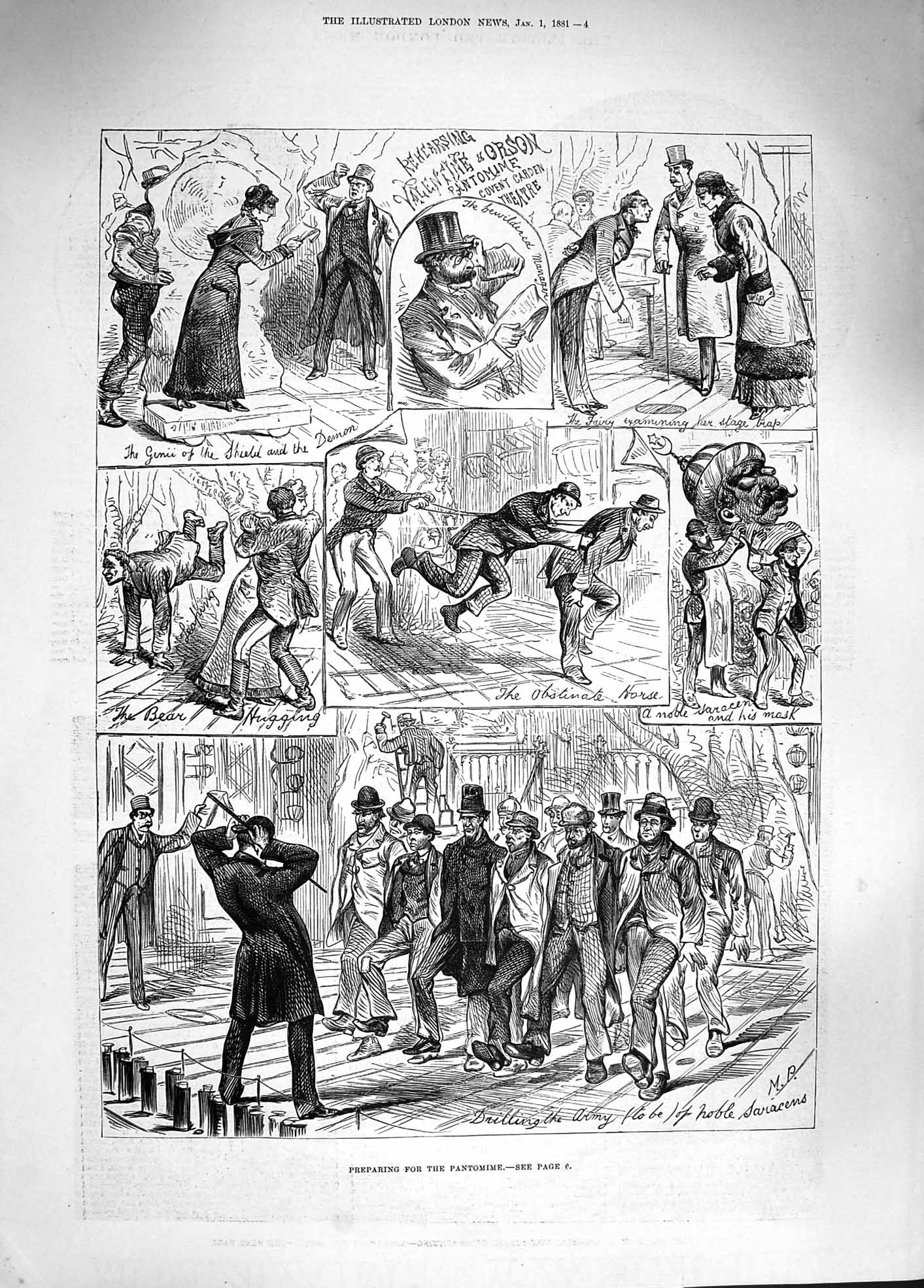 Original Old Antique Print 1881 Prepairing Pantomime Rehearsing Actors Theatre
