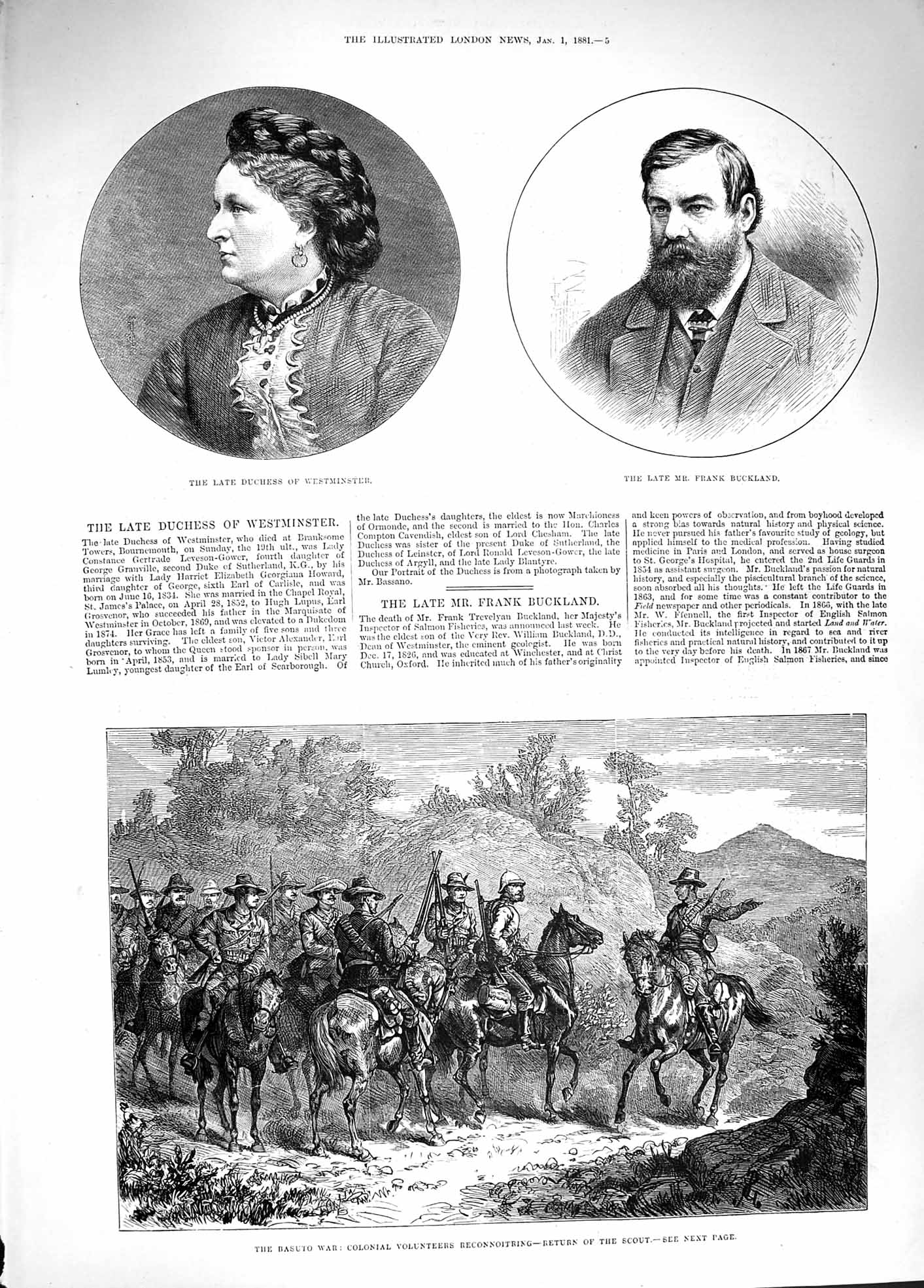 Original Old Antique Print 1881 Basuto War Colonial Volunteers Frank Buckland