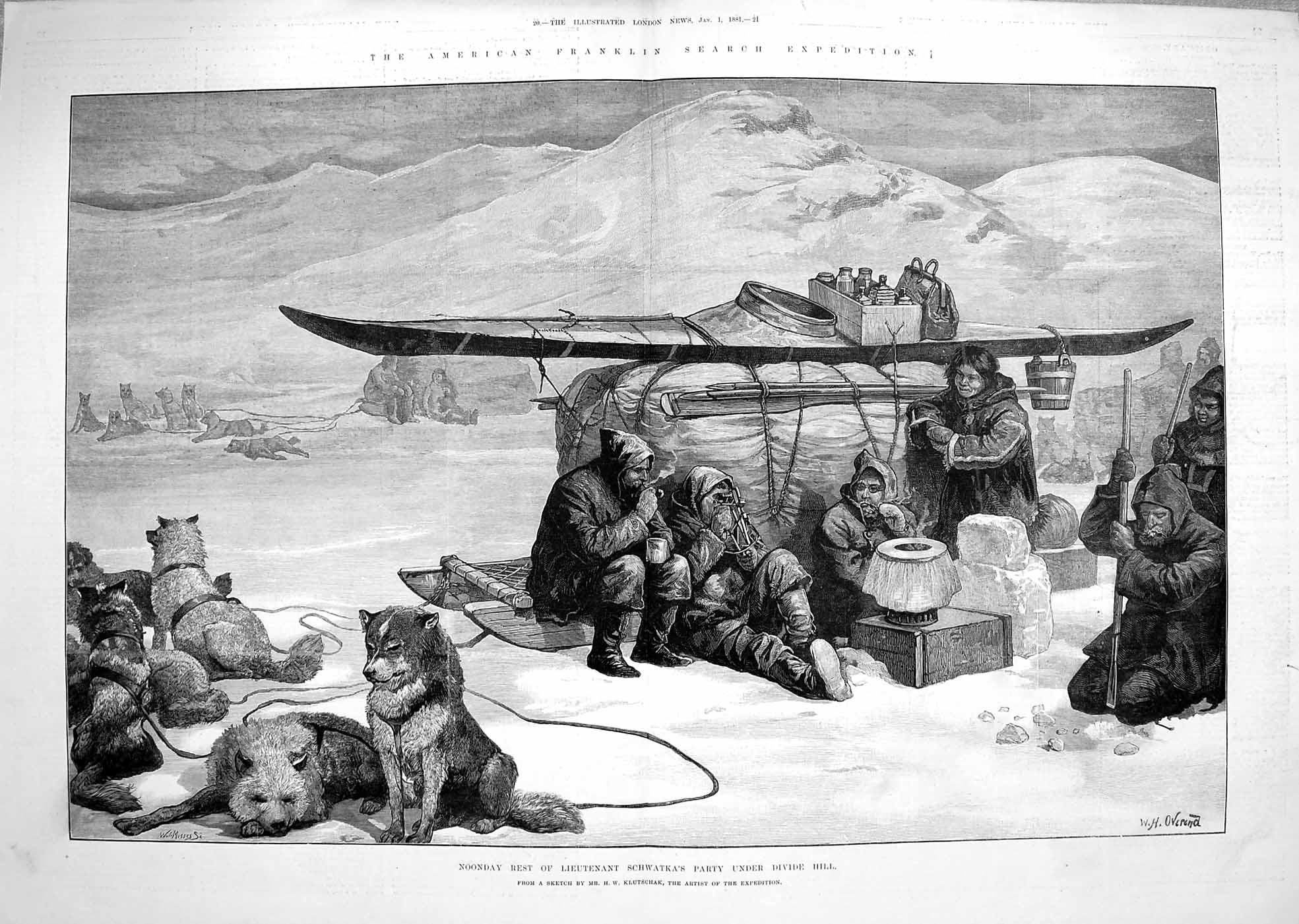 Old Antique Print 1881 Franklin America Schwatka Divide Hill Esquimaux 0 19th