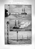Original Old Antique Print 1881 Ship Inflexible Portsmouth Gilkicker Compasses