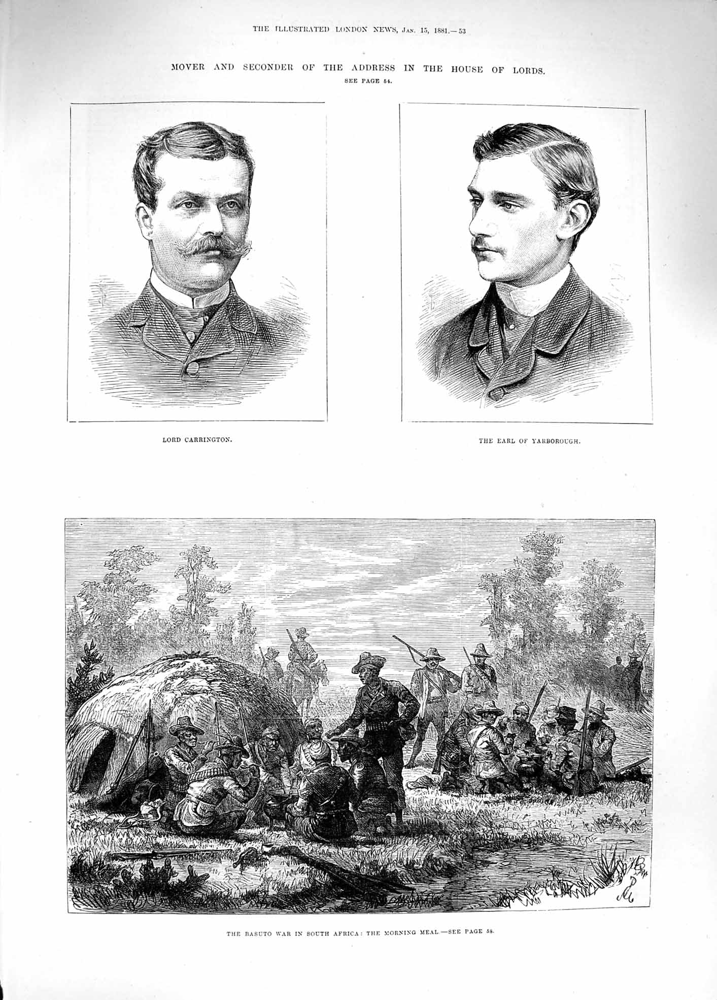 Old Antique Print 1881 Basuto War Africa Lord Carrington Yarborough Lords 19th