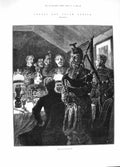 Original Old Antique Print 1881 Troops South Africa War Eve Departure Bagpipes