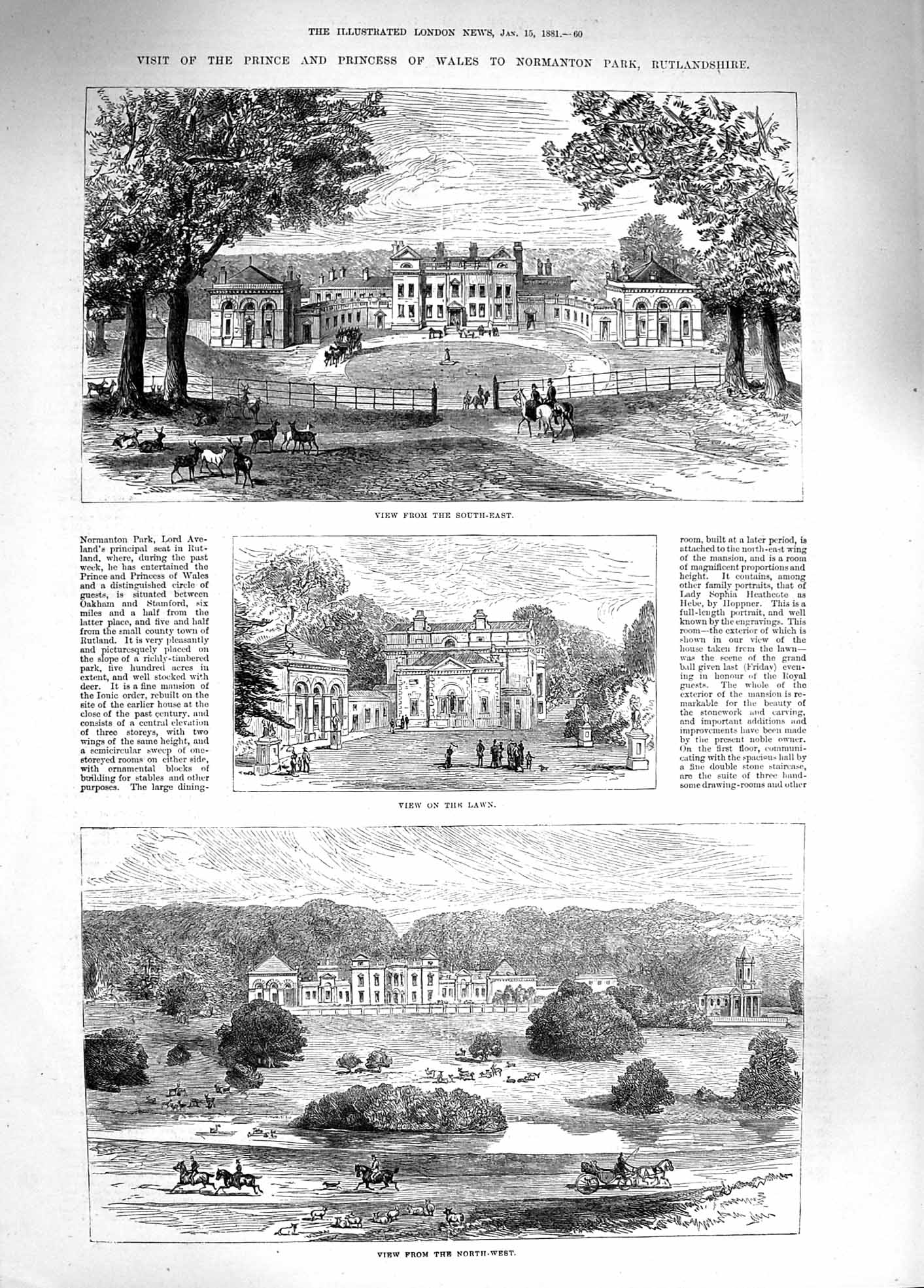 Original Old Antique Print 1881 Prince Wales Normanton Park Rutlandshire 19th