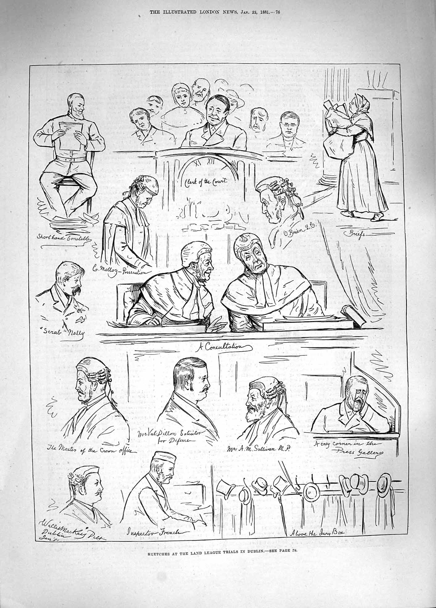 Old Antique Print 1881 Land League Trails Dublin Ireland Sullivan French 19th
