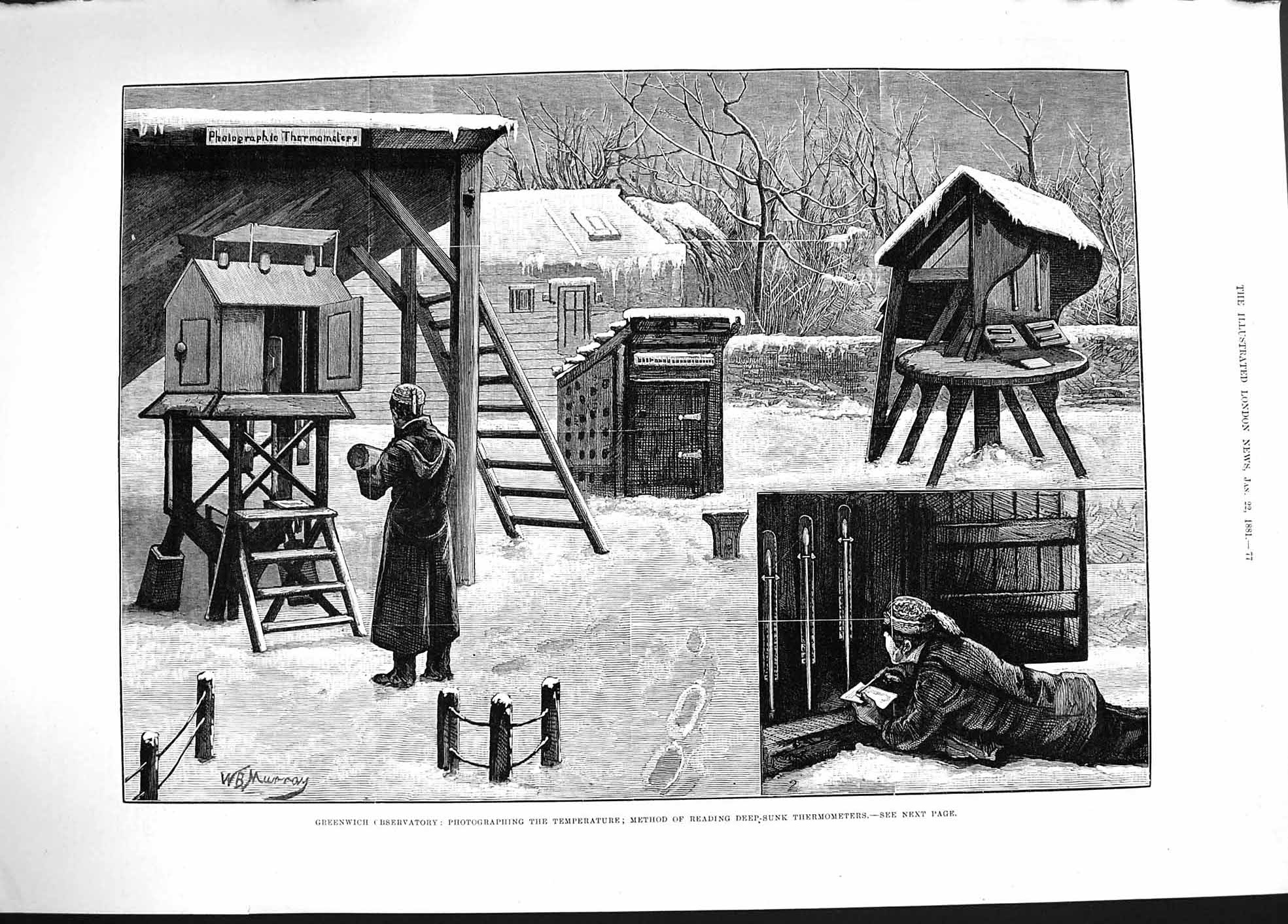 Original Old Antique Print 1881 Greenwich Observatory Deeps-Sunk Thermometers