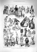 Original Old Antique Print 1881 Fancy Dress Ball Brookwood Surrey Lunatic 19th