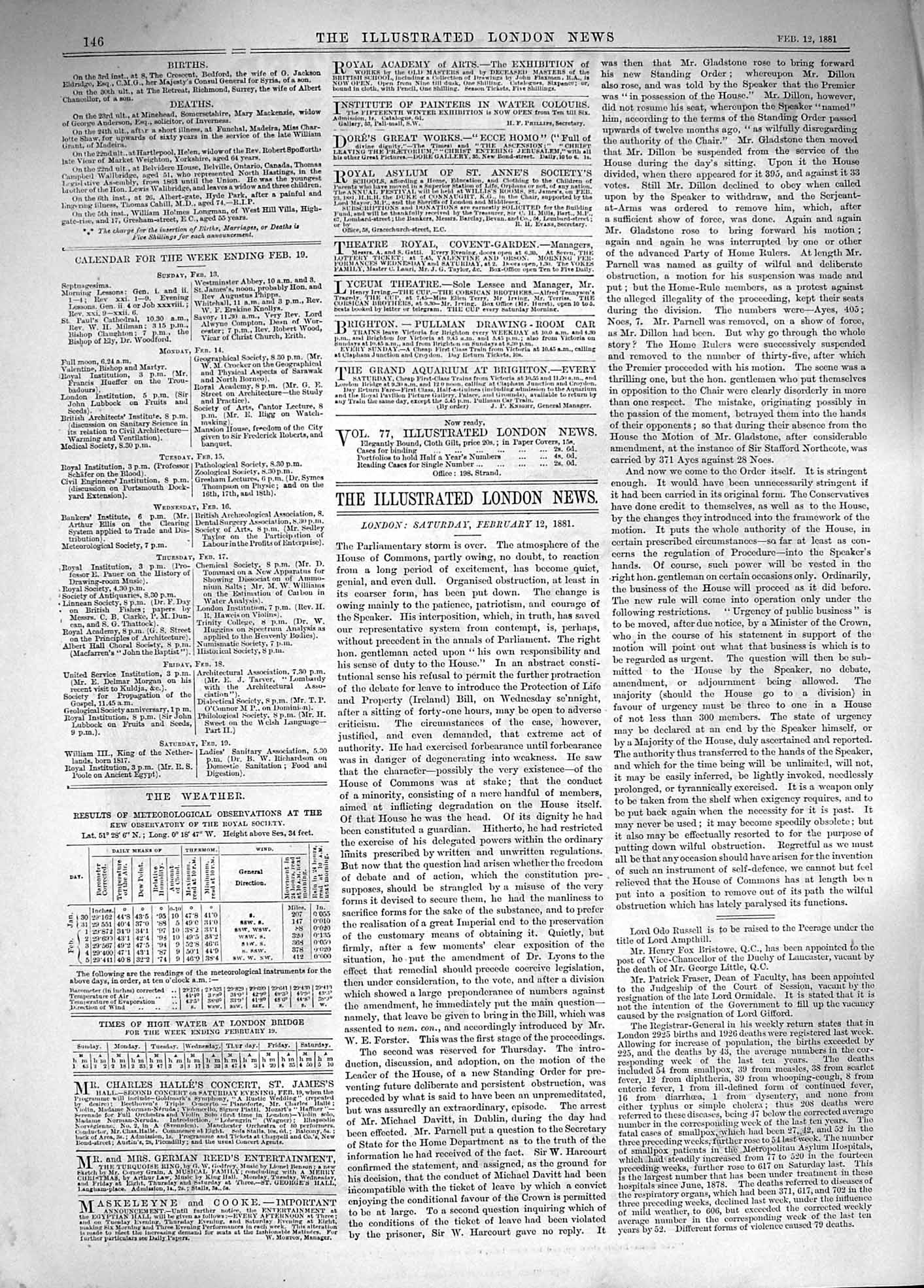 Old Antique Print 1881 Disturbed Parliament Michael Davitt House Commons 19th