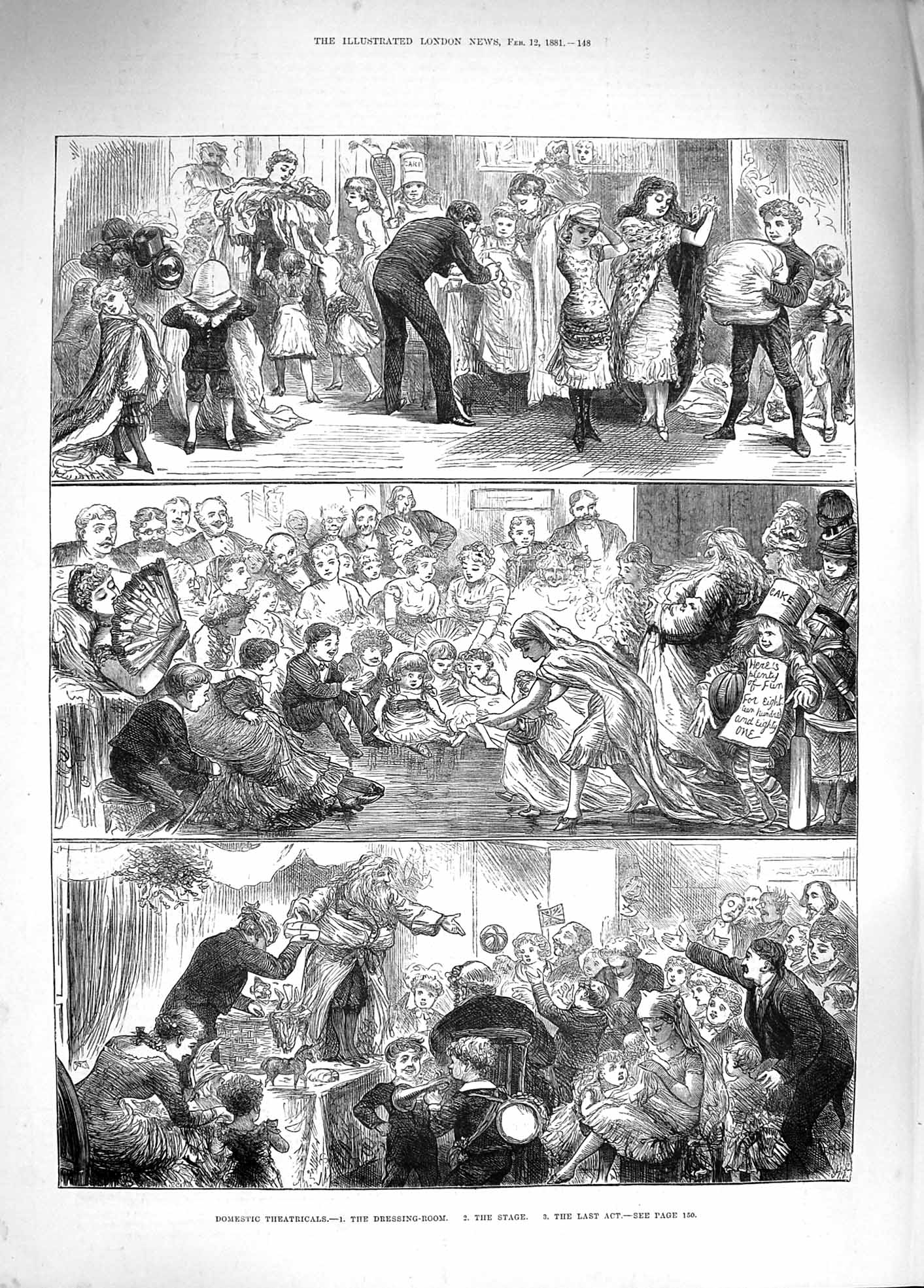 Old Antique Print 1881 Domestic Theatricals Dressing Room Stage Last Act 19th
