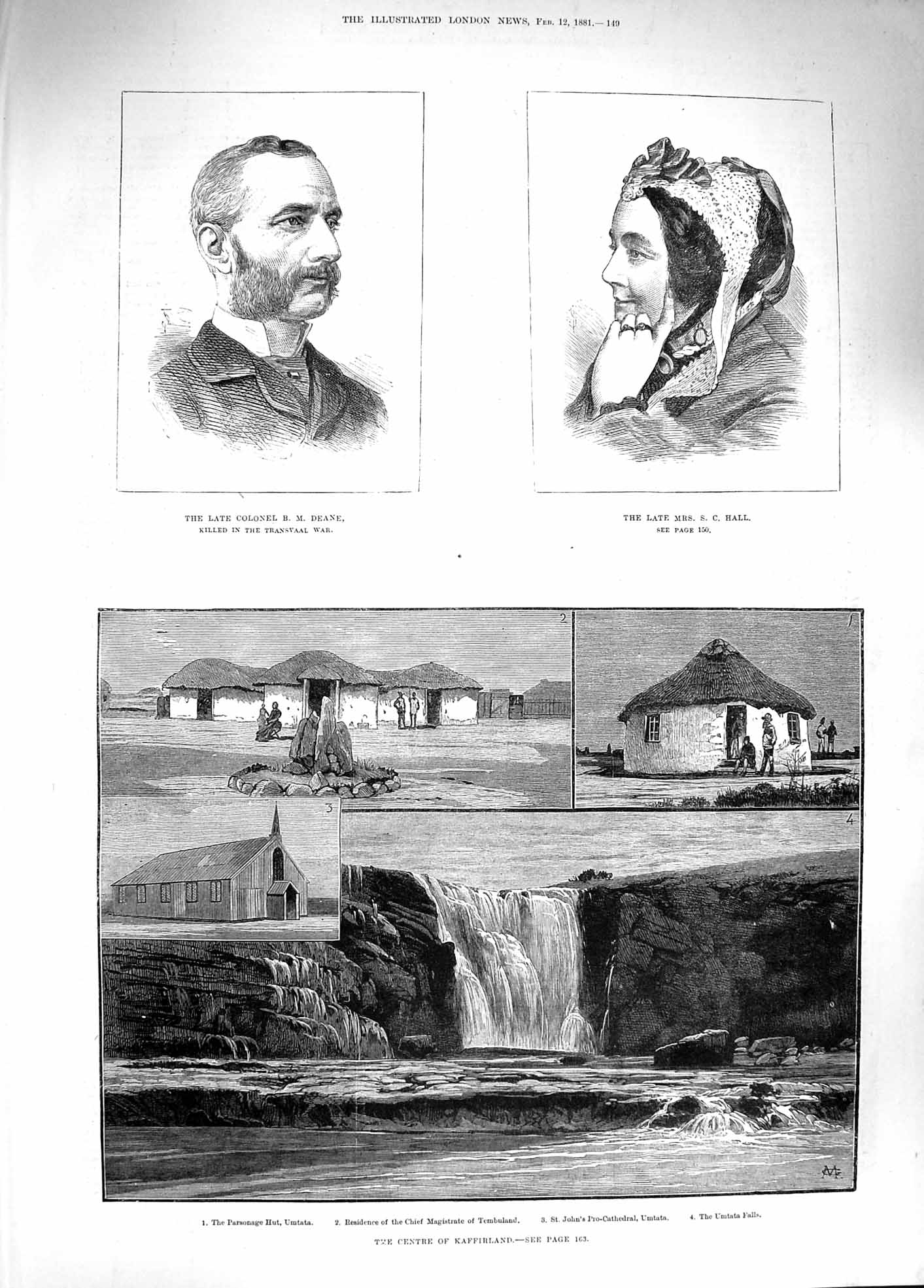 Old Antique Print 1881 Kaffirland Umtata Tembuland Deane Hall Transvaal 19th