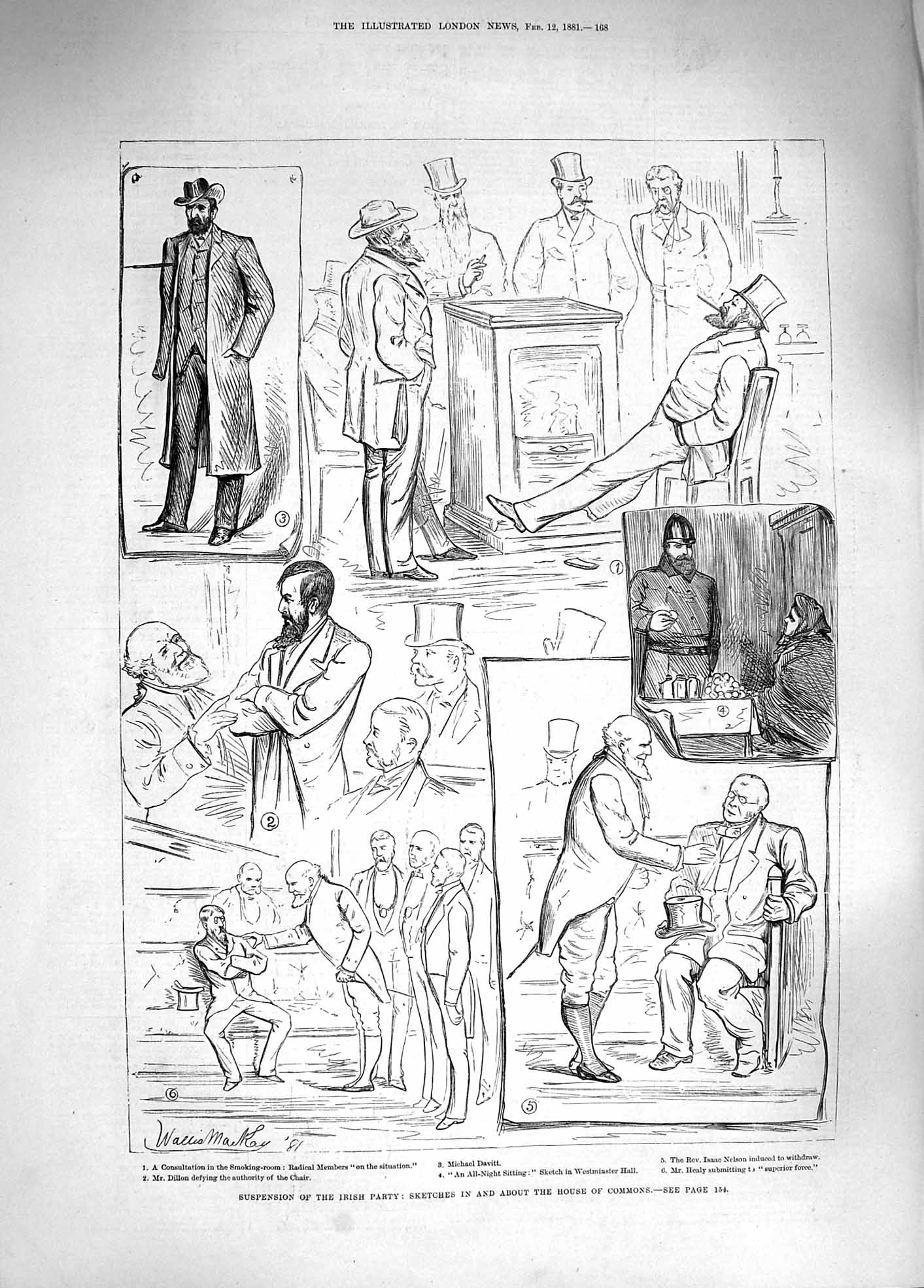 Old Antique Print 1881 Ireland House Commons Dillon Michael Davitt Nelson 19th