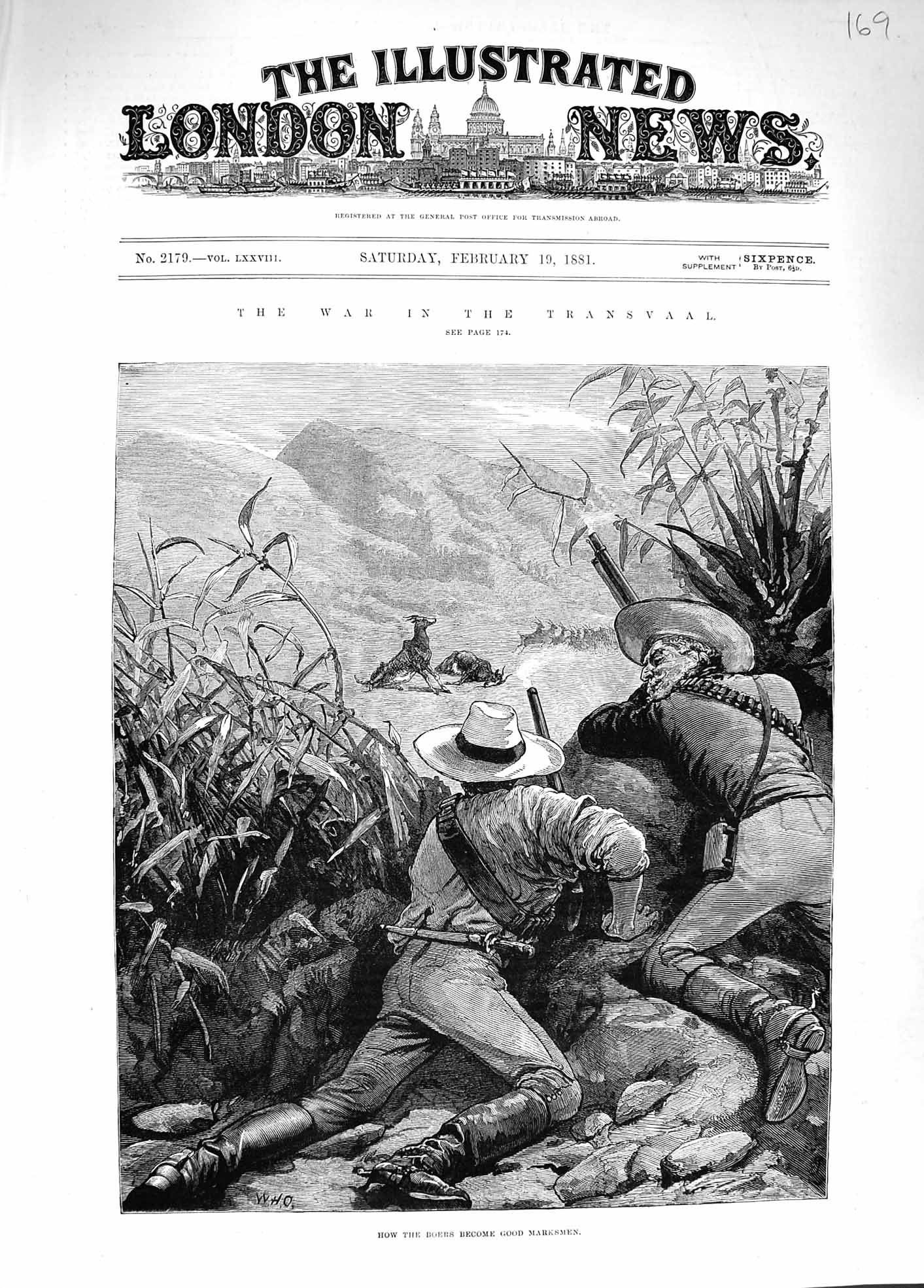 Original Old Antique Print 1881 Transvaal War Boers Marksmen Shooting Animals