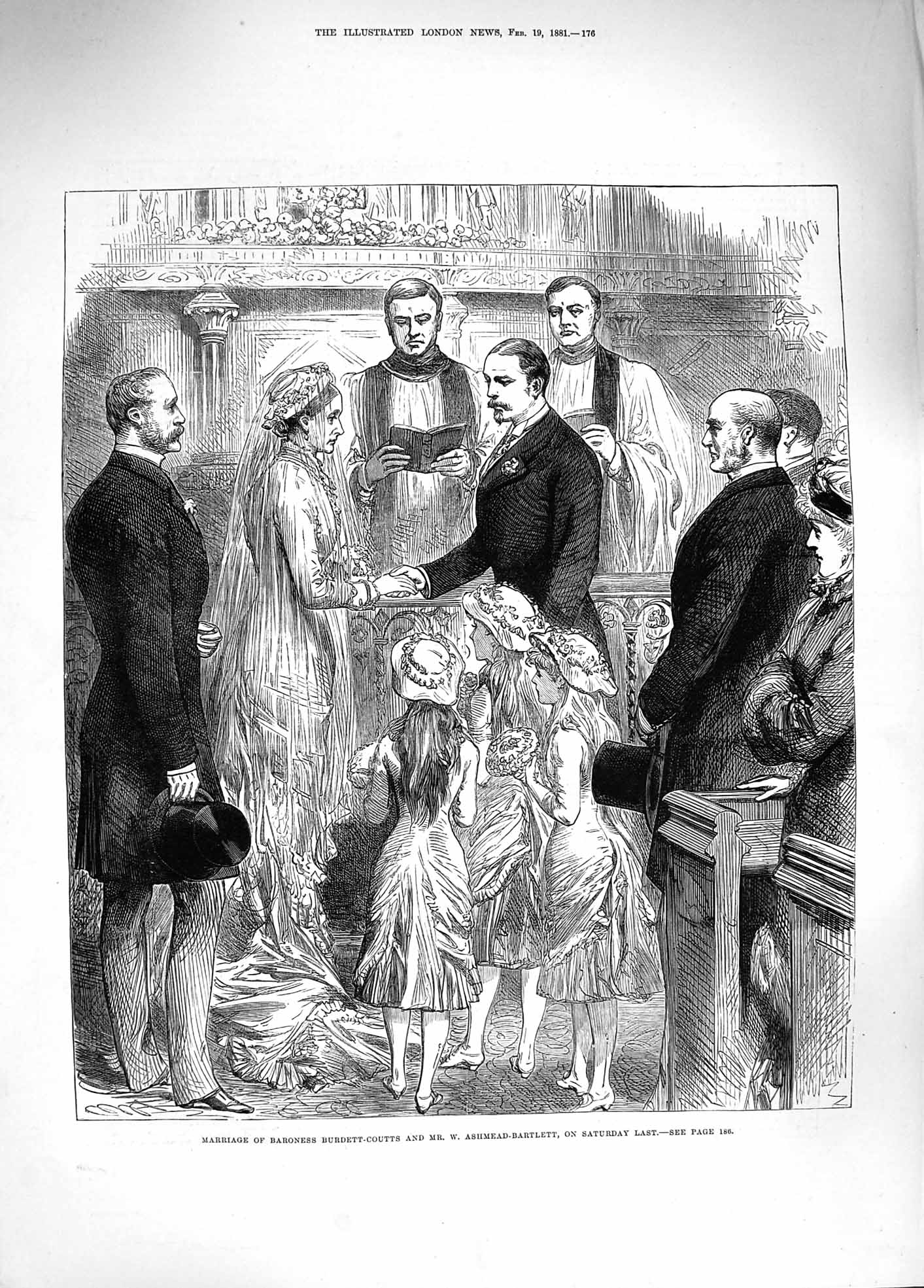 Old Antique Print 1881 Wedding Baroness Burdett-Coutts Ashmead-Bartlett 19th