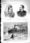 Original Old Antique Print 1881 Burdett-Coutts Bartlett Sculling Race Hamm 19th