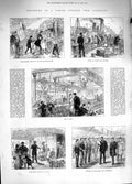 Old Antique Print 1881 Cunard Steamer Ship Liverpool Saloon Crew Muster 19th