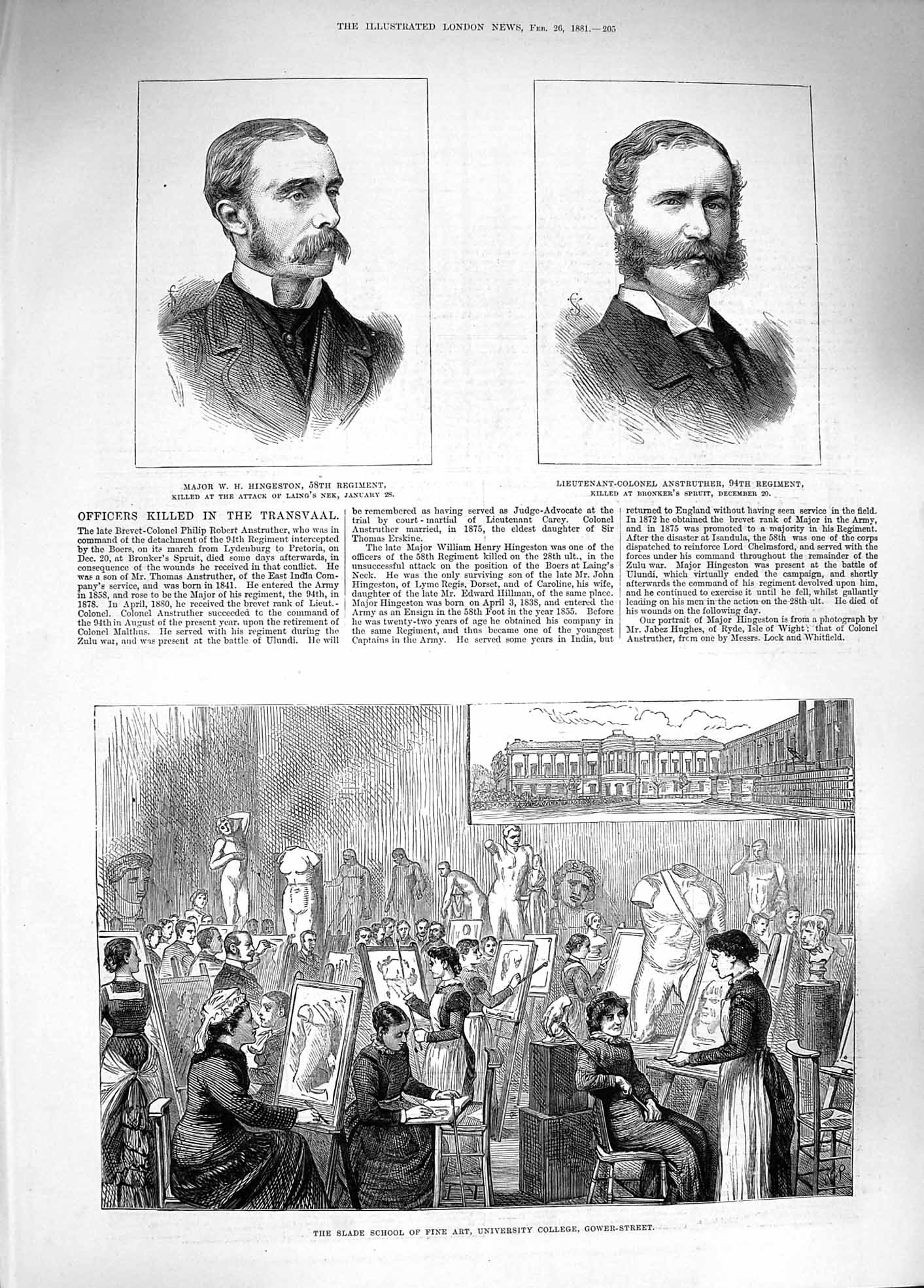 Old Antique Print 1881 Slade School Art University Hingeston Anstruther 19th