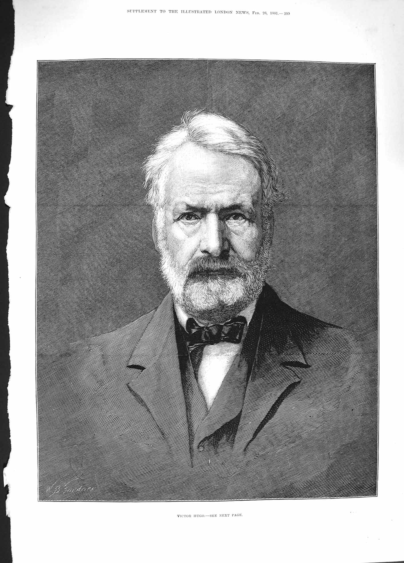 Original Old Antique Print 1881 Portrait Victor Hugo French Author Victorian