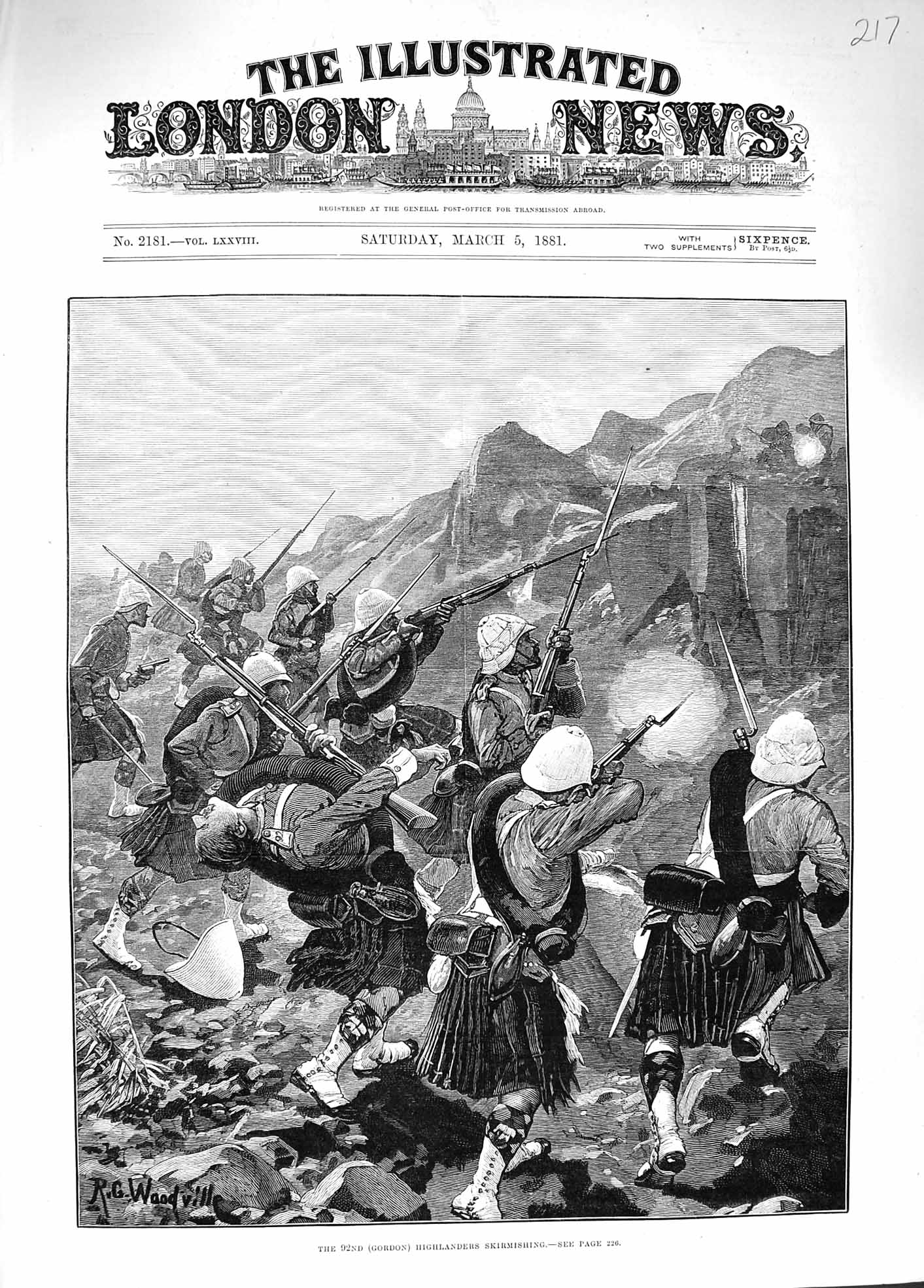 Original Old Antique Print 1881 92Nd Gordon Highlanders Skirmishing Si Victorian