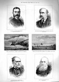 Original Old Antique Print 1881 Fire Ship Cornwall Heliers Gould Elliot Bennett