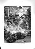 Original Old Antique Print 1881 Fatal Disaster Art-Students Masquerade Munich