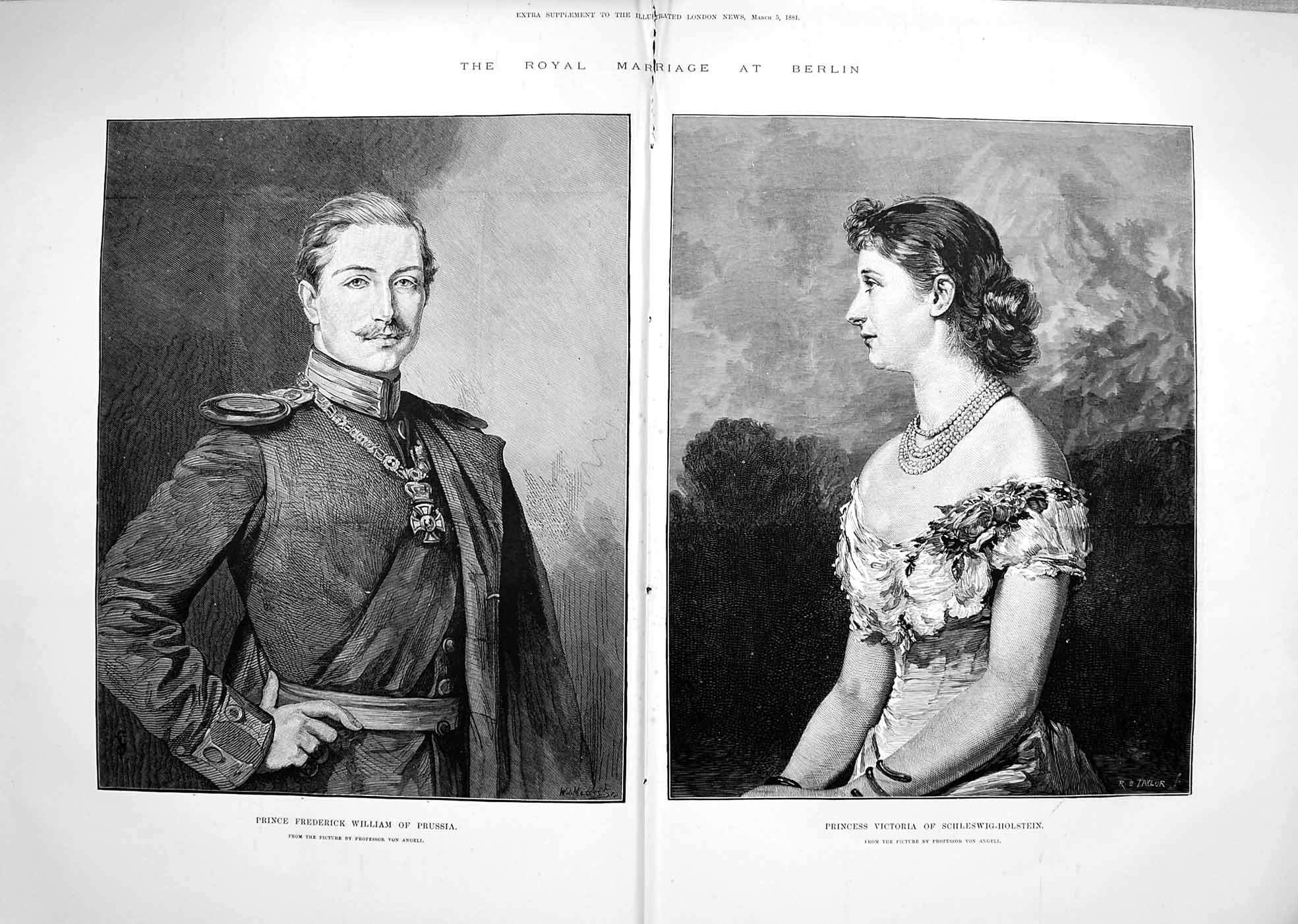 Antique Old Print 1881 Prince William Prussia Victoria Schleswig-Holstein 19th