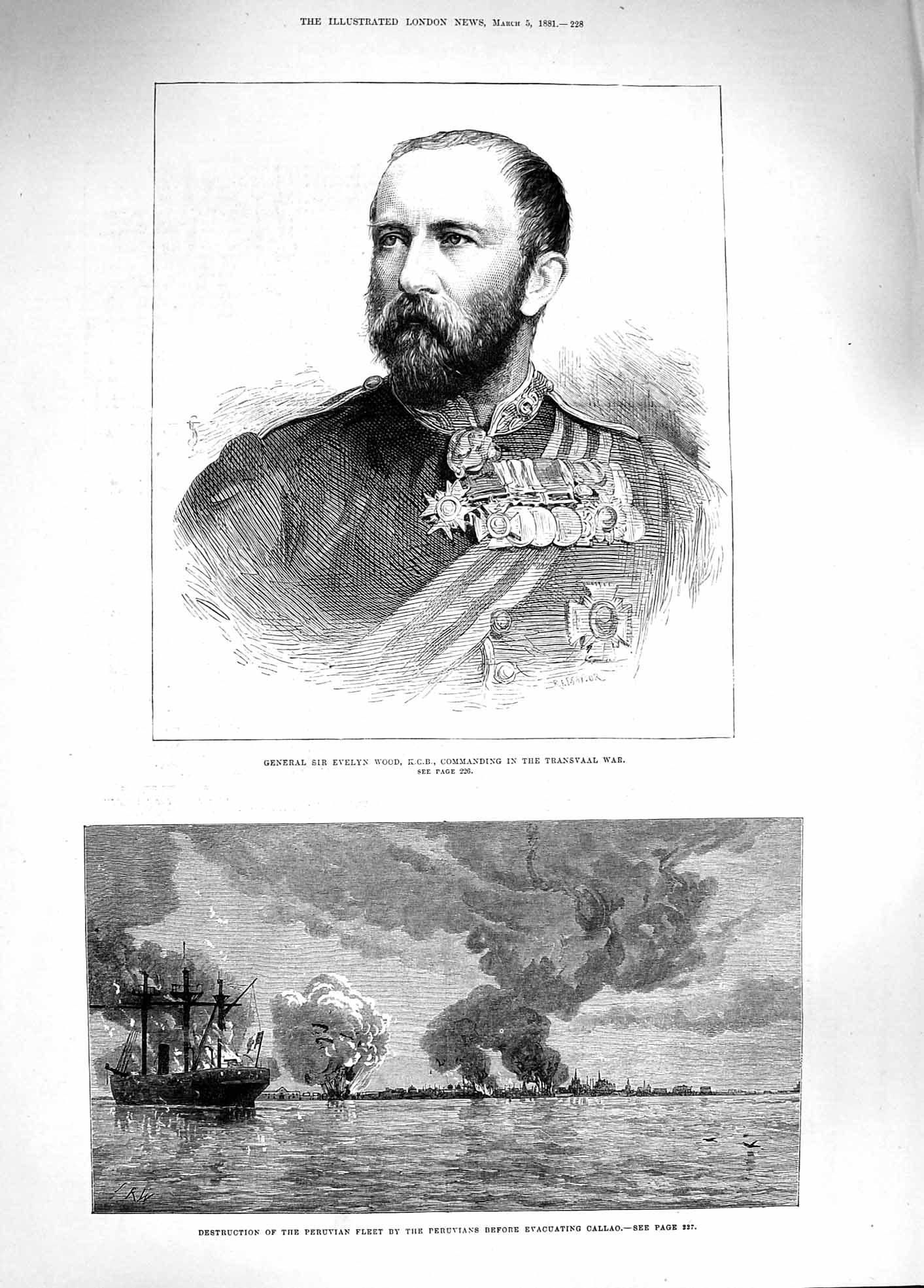 Original Old Antique Print 1881 General Evelyn Wood Transvaal Peruvian Sh 19th