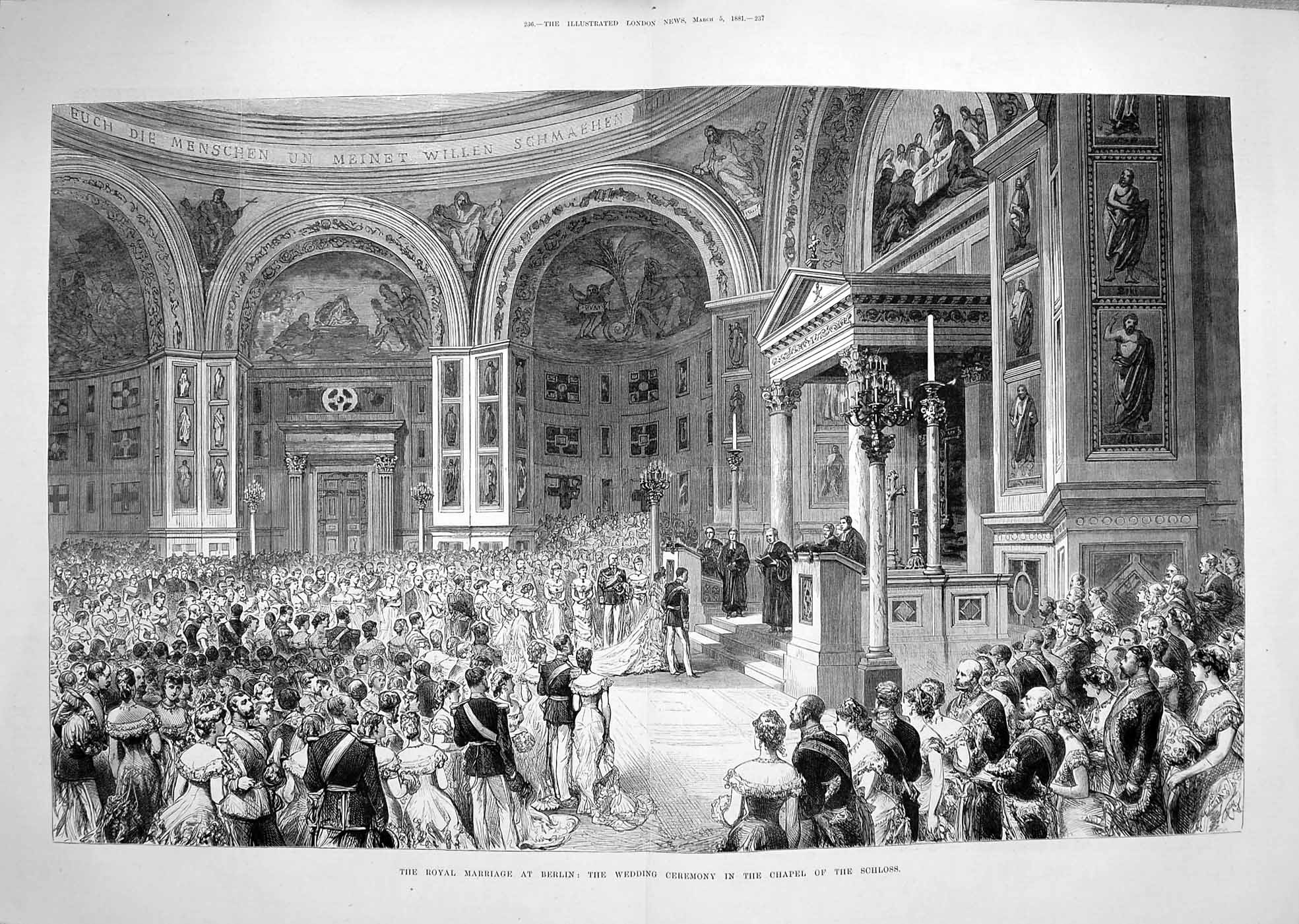 Old Antique Print 1881 Royal Wedding Berlin Chapel Schloss Costume Dance 19th