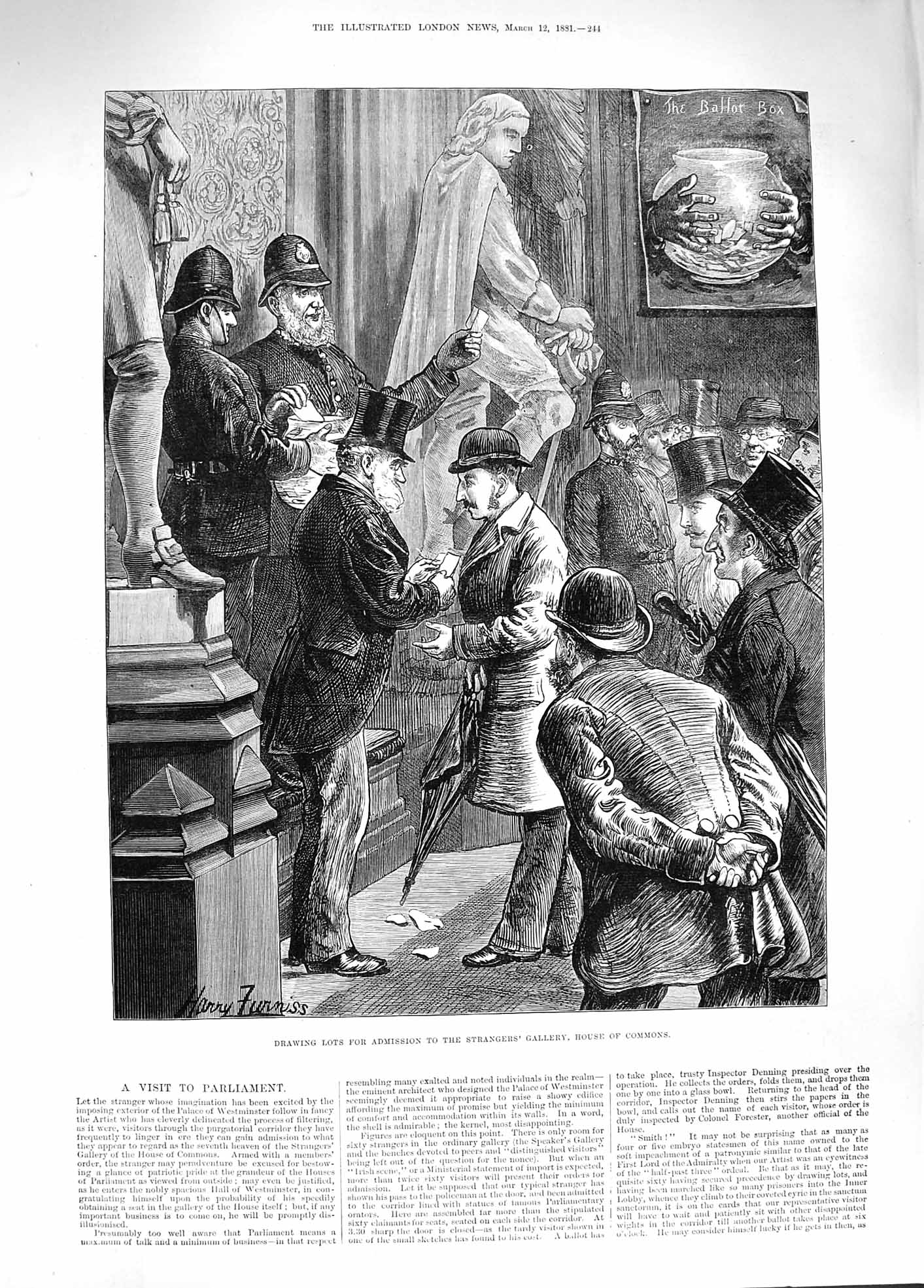 Old Antique Print 1881 Drawing Lots Admission Stranger'S Gallery Commons 19th