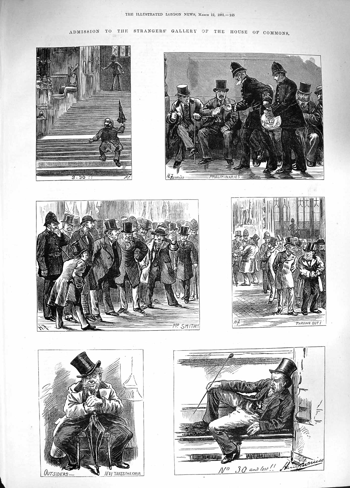 Old Antique Print 1881 Admission Strangers Gallery House Commons London 19th