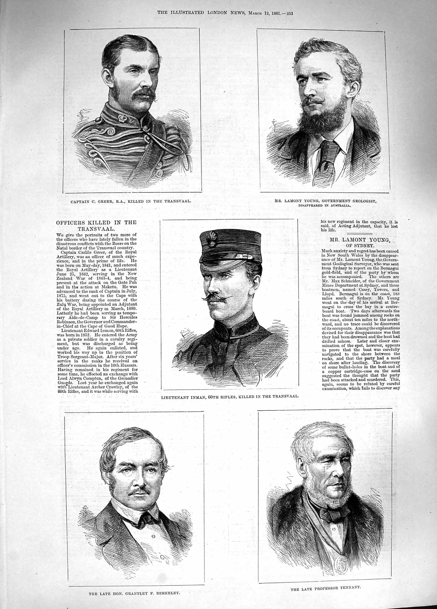Old Antique Print 1881 War Transvaal Greer Young Inman Berkeley Tennant 19th