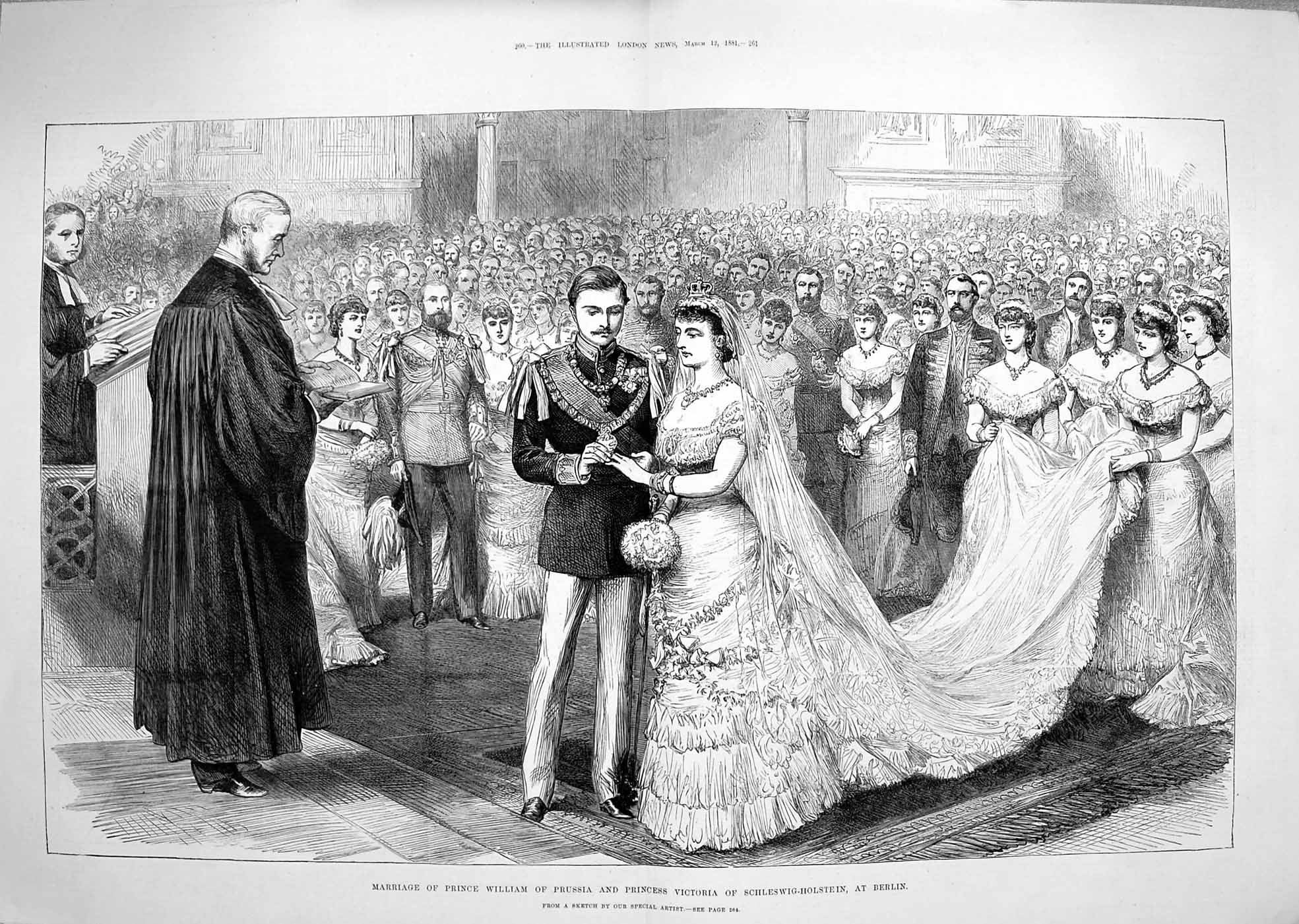 Old Antique Print 1881 Wedding Prince William Prussia Schleswig-Holstein 19th